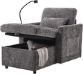 32 Comfy Chaise Lounge Sofa Bed Chair with Storage Side Pockets Phone Holder &amp 2 Pillows Modern Chenille Upholstered Sleeper Sofa Leisure Chair for Living Room Bedroom Small Spaces (Grey)