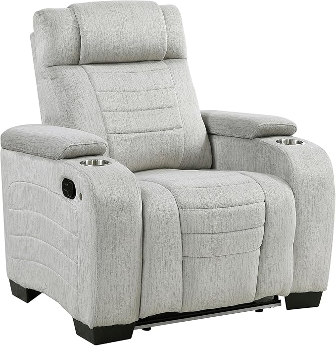 Lexicon Wall Hugger Manual Reclining Chair Microfiber Manual Recliner with Cup Holders/Hidden Arm Storage/LED Base Lighting Home Theater Seating for Living Room Light Gray