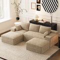 Modular Sectional Sofa Cloud Couch 108'' Comfy U Shaped Sectional Couches for Living Room Deep Seat Cozy Fluffy Corduroy Boneless Couch Sectionals Sofa with Movable Ottomanm Light Brown