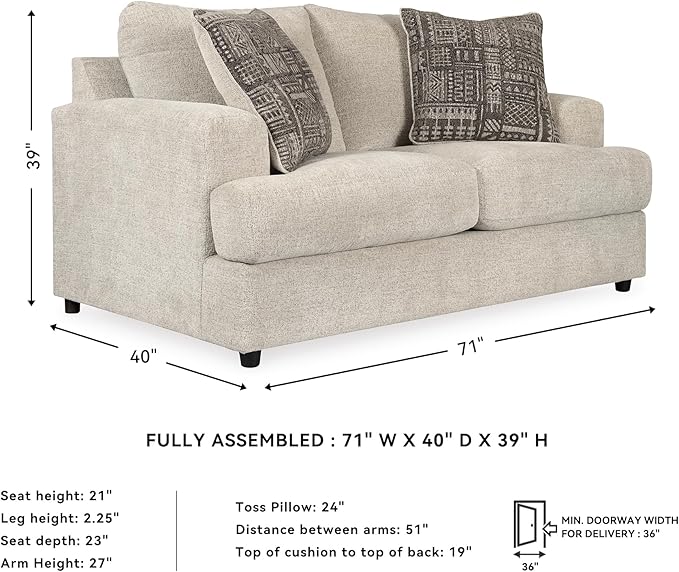 Signature Design by Ashley Soletren Contemporary Chenille Loveseat with 2 Accent Pillows Off-White