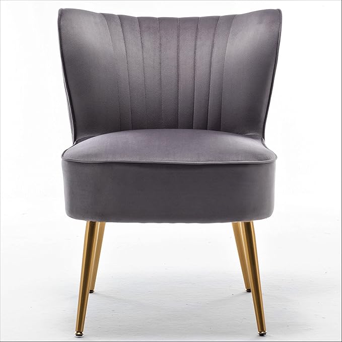 Modern Velvet Accent Chair for Living Room Bedroom or Entryway Stylish and Comfortable Armless Design with Metal Legs Grey