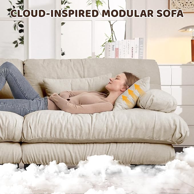 Modular Sectional Sofa 2 Seater Cloud Couch for Small Spaces Modern Deep Seat Loveseat Sofa with Bolster Armrests and Pillows Comfy Chenille Oversized Couch for Living Room Bedroom Light Coffee