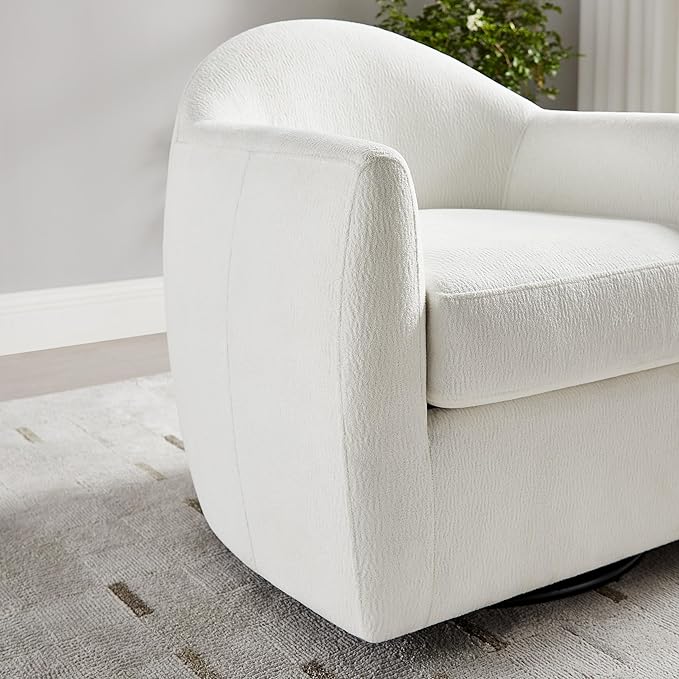 360° Swivel Accent Chair Comfy Swivel Barrel Chairs Modern Upholstered Arm Chair for Living Room Bedroom Apartment (White)