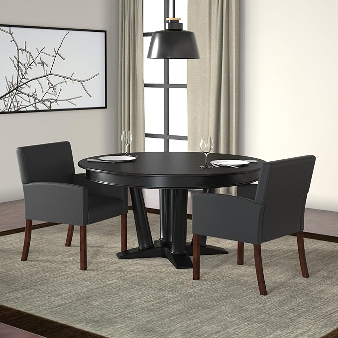 Boss Office Products Reception Box Arm Chair with Mahogany Finish in Black (B629M)