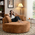 54-inch Oversized Round Chaise Longue Chair Indoor Modern Upholstered Corduroy Deep Seat Circle Cloud Chair Single Boneless Reading Chair for Living Room Bedroom Apartment Orange