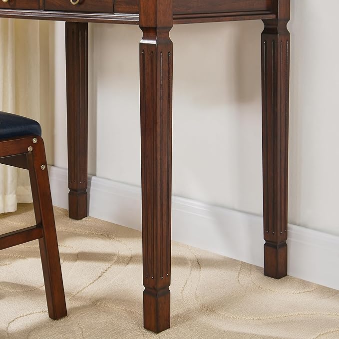 Small Computer Writing Desk with 2 Storage Drawers 31.5W Vanity Dressing Desk French Provincial Corner Desk Table with Carved Legs Solid Wood Accent Table Easy Assembly Dark Cherry SSZ-D1258