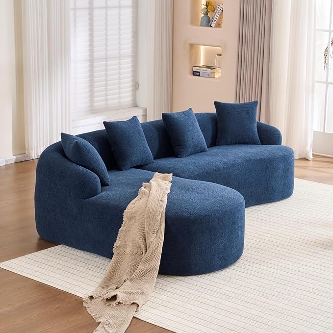 99 Curved Sectional Sofa with Chaise Modern Luxury Chenille Cloud Couch for Living Room Heavy Duty Oversized Deep Seat 3-Seater 700lbs/Seat Weight Capacity No Assembly Antique Blue