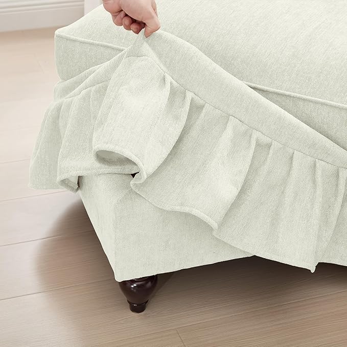 76 Chenille Loveseat Sofa for Living Room Traditional Sofa Couch with Ottoman Detachable Ruffled Skirt Flared Arms Spindle Legs Elegant Mid Century Sofa Couch for Apartment(White)