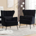 Modern Accent Chairs Set of 2 Comfy Wingback Armchair with Pillow Upholstered Shell Chair Reading Chair for Bedroom Living Room Small Spaces Black