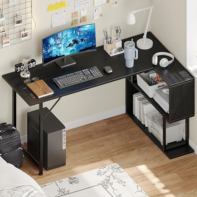 ALISENED L Shaped Computer Desk with 2 Shelves Bookshelf Modern Corner Computer Desk with Storage Office Desk Study Table Writing Desk for Home Office