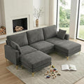 VINGLI 100 W U Shaped Couch with Ottoman 22 Deep Seat Comfortable Sectional Couches for Living Room 3 Seater Chenille Fabric Cloud Sofa for Apartment Small Spaces Bedroom Grey