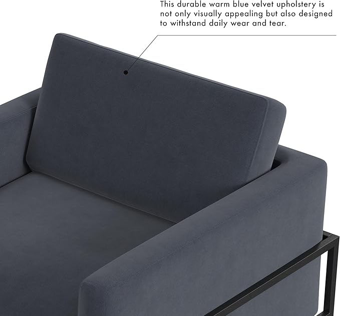 HomePop Modern Metal Frame Accent Chair|Homepop Home Décor|Accent Chairs for Living Room &amp Bedroom - Steel Blue Velvet