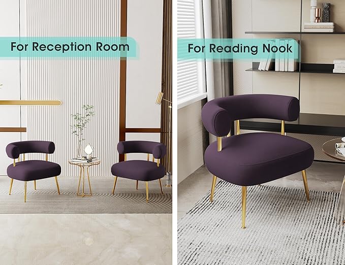 Modern Accent Chair Round Upholstered Barrel Armchair for Small Spaces Fluffy Side Corner Sherpa Sofa Chair for Living Room Bedroom（Purple）