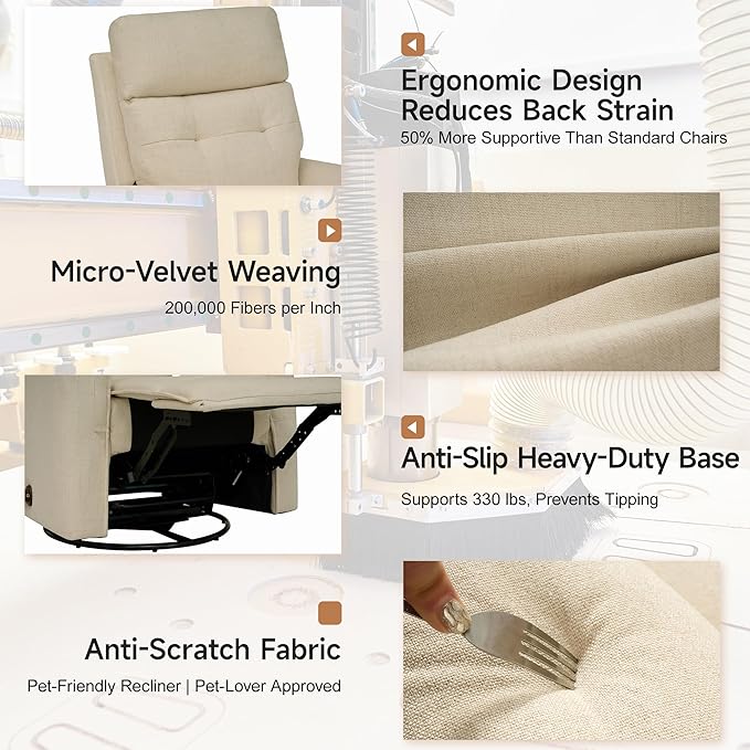 Swivel Rocker Recliner Chair for Adults Rocking Chair Small Swivel Recliner for Small Spaces Living Room Bedroom RV(Beige)