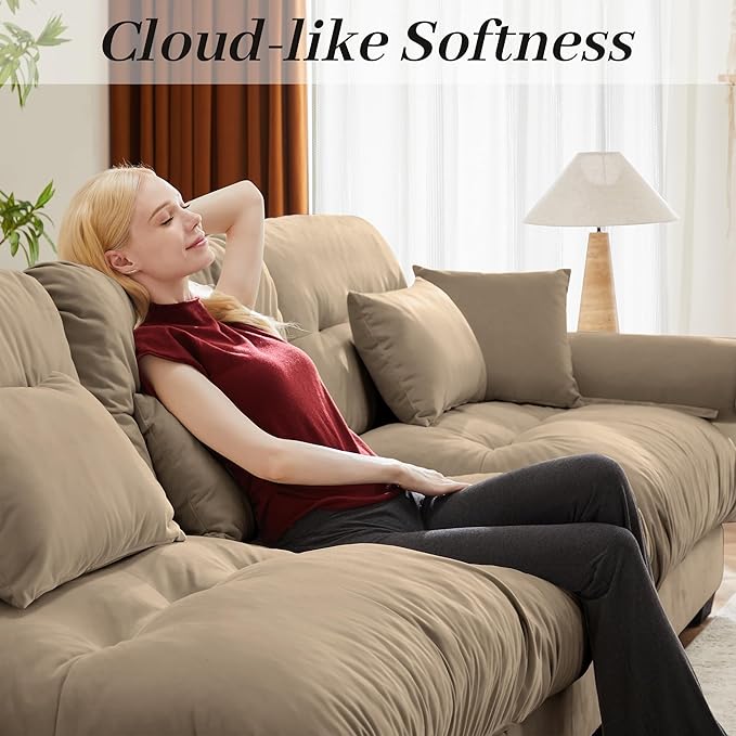 166 Modular Sectional SofaVelvet Upholstered Couches for Living Room4 Seater Camel Sofa Couch with Armrest &amp PillowsBig Comfy Cloud Couch with Deep Seats for Living RoomApartmentBedroom