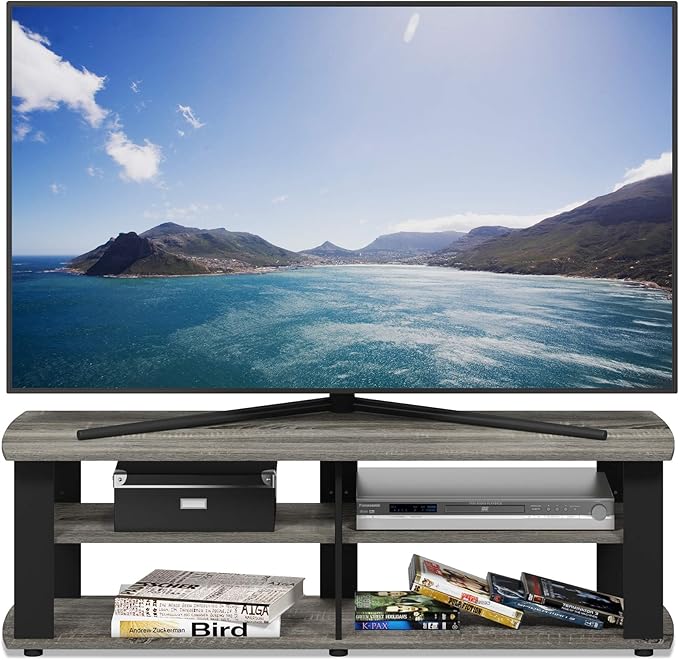 Furinno NELLY TV Stand 3-Tier Entertainment Center with Open Shelves Storage TV Console for TV up to 50 Inch Soft Edges for Living Room Bedroom French Oak