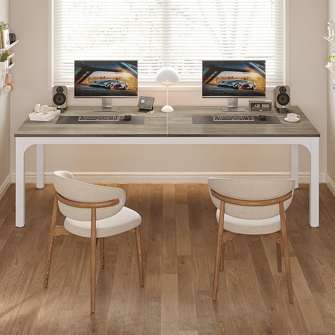 Tribesigns 2-Person Home Office Desk 78.7 Extra Long Computer Desk Double Workstation for Home Office Work Desk for Two People (Oak)