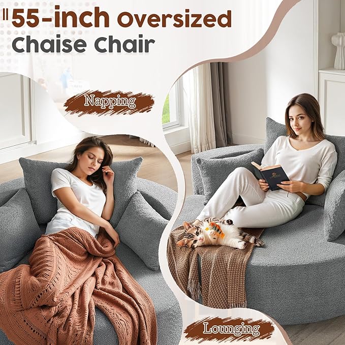 Antetek 360-Degree Swivel Accent Chair Oversized Modern Comfy Chenille Round Swivel Chaise Lounge Sofa Chair with Backrest Cushion &amp 2 Throw Pillows for Living Room Bedroom Office Gray