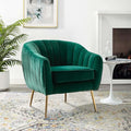 Velvet Accent Chair Modern Barrel Arm Chair with Golden Finished Metal Legs for Living Room and Bedroom Christmas Green