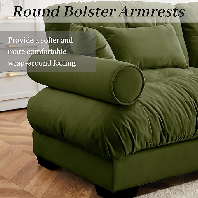166 Modular Sectional SofaVelvet Upholstered Couches for Living Room4 Seater Green Sofa Couch with Movable OttomanBig Comfy Cloud Couch with Deep Seats for Living RoomApartmentBedroom