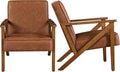 Topeakmart PU Leather Accent Chair Modern Mid Century Armchair Sofa Chair with Wooden Frame and Sturdy Legs for Living Room 1/Light Brown