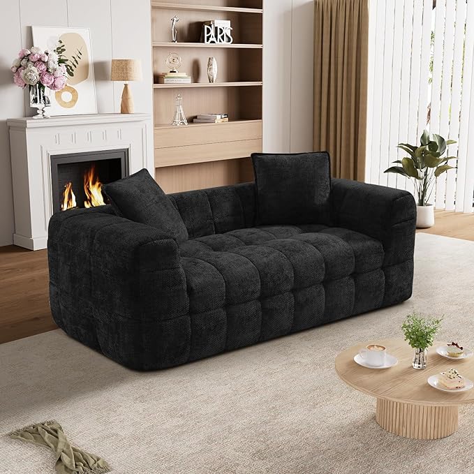 66.5 Loveseat Boneless CouchComfy Cloud Sectional Sofa with Deep SeatModern Upholstered Chenille Love Seat Sofa Small Couches for Living Room No Assembly Required Tufted Sofas Black