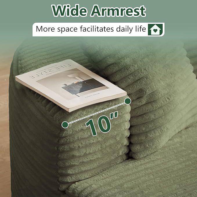 55''L Oversized Round Chaise Longue Chair Indoor Corduroy Sponge Single Sofa Oversized Round Chairs Modern Sleeper Chair for Living RoomProjection Room Wide Armrest Chairs Green