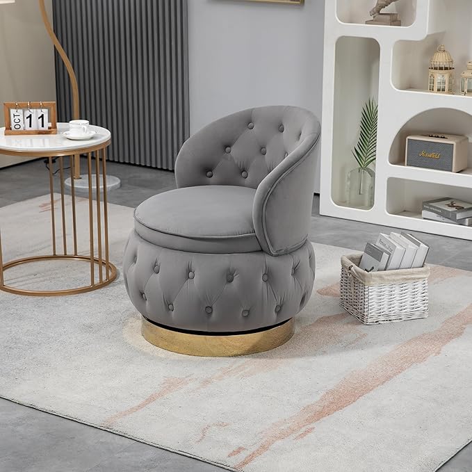 360 Degree Swivel Cuddle Barrel Accent Storage Chairs Round Armchairs with Wide Upholstered Fluffy Velvet Fabric Chair for Living Room Bedroom Office Waiting Rooms