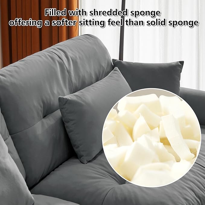 Oversized L Shaped Sectional Sofa 3 Seater Modular Velvet Cloud Couch with Ottoman Large Fluffy Couch Set for Living Room Grey