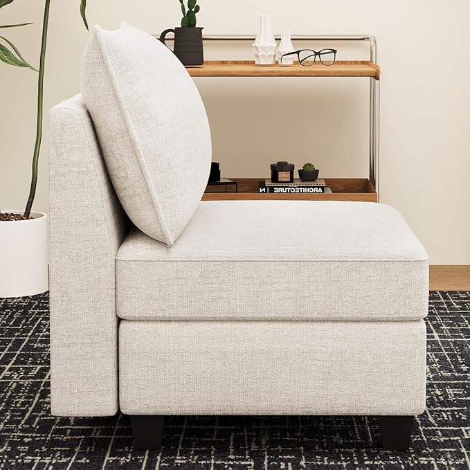 Belffin Modular Sectional Sofa Armless Seat Module for Chenille Modular Couch Armless Single Sofa Beige