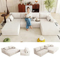 124 Corduroy U-Shaped Sectional Sofa Modern Modular Boneless 4-Seater Couch with 6 Pillows Upholstered Deep Seat DIY Cloud Sofa for Living Room No Assembly Required (White)