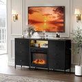 VINGLI Fireplace TV Stand Dresser with Fabric Drawer Entertainment Center with LED Lights and Industrial TV Console Table with Open Storage Shelves for Living Room Bedroom Black