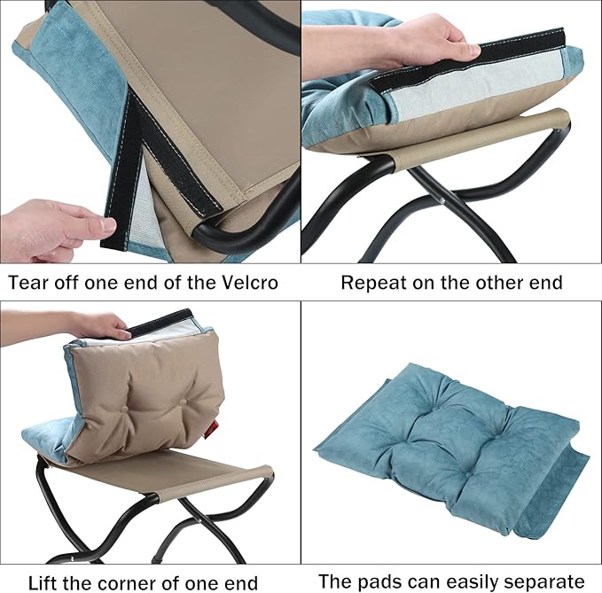 15 Foldable Foot Stool Ottoman with Metal Frame - Washable Blue Upholstered Indoor/Outdoor Footrest for Living Room Bedroom Patio - Space-Saving Compact Design
