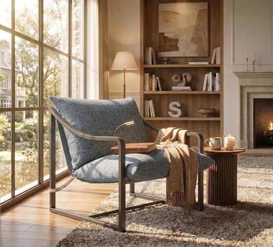 IDEALHOUSE Modern Sling Accent Chair Comfy Fabric Living Room Chairs with Heavy Duty Metal Frame Lounge Reading Armchair for Living Room Bedroom Easy Assembly Grey