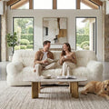 White Compressed Couch 70 2-Seater Fluffy Faux Fur Boneless Loveseat Sofa with Memory Foam for Living Rooms Bedrooms Apartments No Assembly Required | Plush faux fur Memory foam comfort Zero as