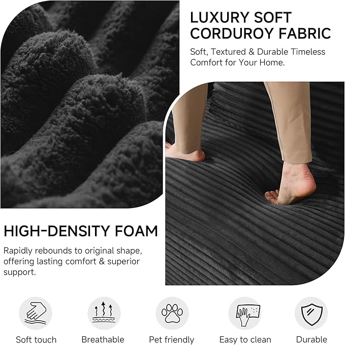 79 Sofa Bed Deep Seat 32 Sleeper Sofa 5-in-1 Convertible Sofa Bed Boneless Couch in a Box Corduroy Floor Futon with Thickened backrest and Headrest Pillows Side Pockets Black