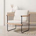 29in Boucle Fabric Accent Chair for Bedroom Modern Lounge Chair for Living Room Upholstered Reading Armchair with Metal and Wooden Arms (Natural x1)