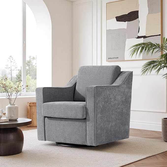 Swivel Accent Chair Modern Round Barrel Arm Chair for Living Room Bedroom Comfy Club Reading Chairs for Adults (Chenille Grey Set of 2)