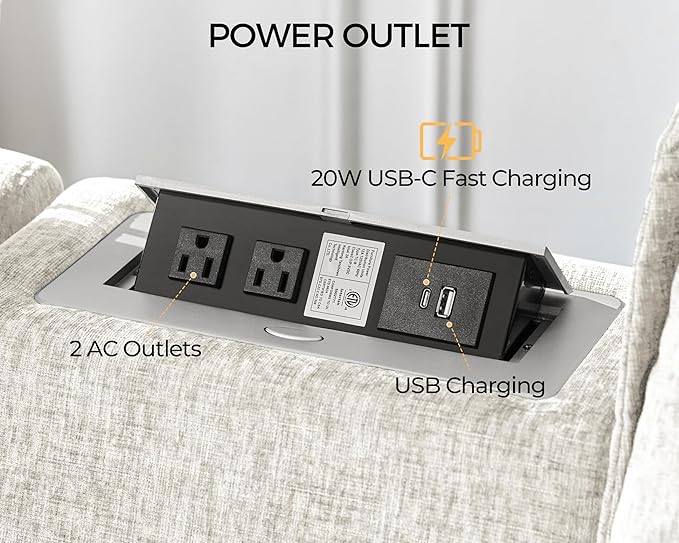 Versatile Console for Olar Oversized Modular Couch Fuctional Side Table Wireless Charging Outlets Cup Holders Storage Drawer Combined with Sofa Seat by U-connectors Chenille White