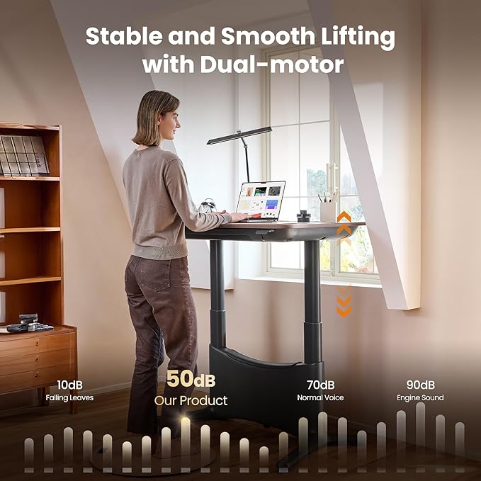 COLAMY LumiDesk All-in-1 Electric Standing Desk Height Adjustable Desk (Veneer Desktop Oak + White)