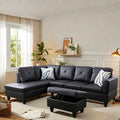 FONTOI L Shaped Sectional Couch with Otttoman 97 Leather Sectional Sofa for Living Room Modular Couches with Cup Holders for Bedroom Apartments Black