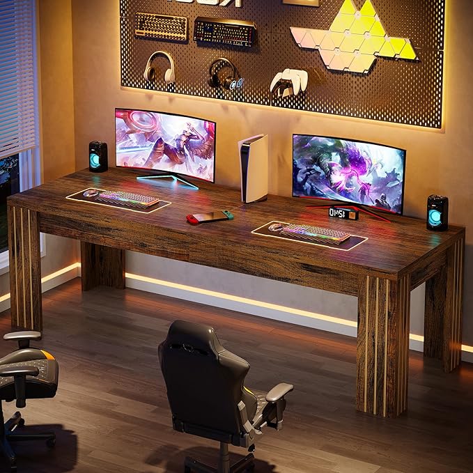 Tribesigns 78.7-Inch Extra Long Computer Desk Two Person Desk Double Gaming Desk for 2 People Workstaion for Home Office Dark Brown