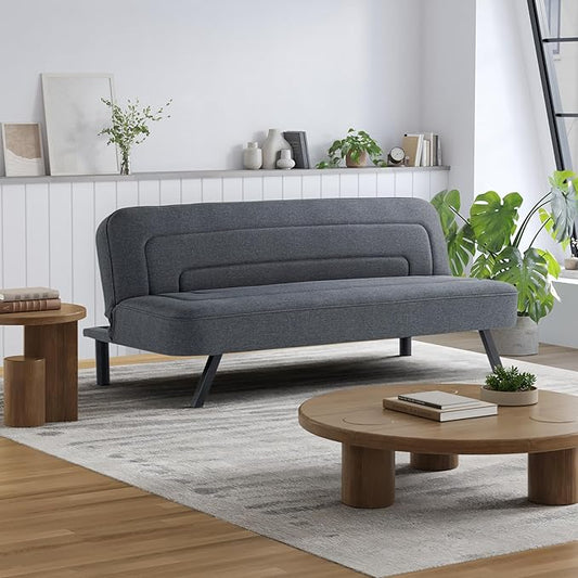 Serta Fairwood 66.1 Convertible Futon Sofa Short Twin Size Modern Boho Dream Coil Comfort Fingerguard Pinch Point Protection Soft Woven Polyester Fabric Charcoal