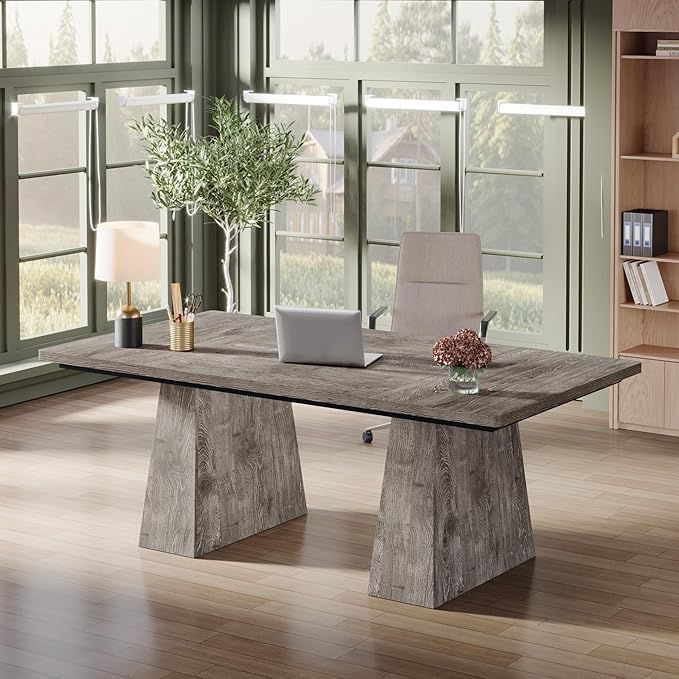 Tribesigns 63-Inch Executive Desk Large Office Computer Desk with Double Pedestal Modern Simple Workstations Writing Table Conference Table Business Furniture for Home Office Grey