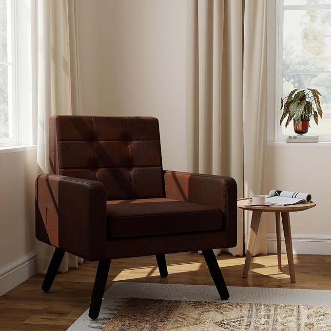 Kromax Mid-Century Modern Accent Chair for Living Room 496 Lb. Weight Capacity Dual Armrests Comfy Extra Large Seat Timeless Style Perfect for Reading &amp Relaxing Bronze