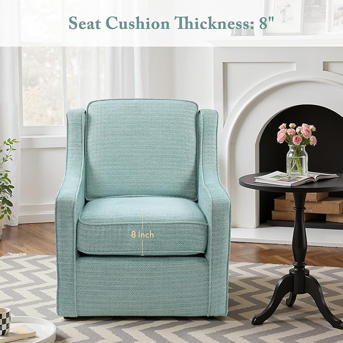 Madison Park Harris Swivel Chair - Solid Wood Plywood Metal Base Accent Armchair Modern Classic Style Family Room Sofa Furniture 28.5 Wide Dusty Aqua