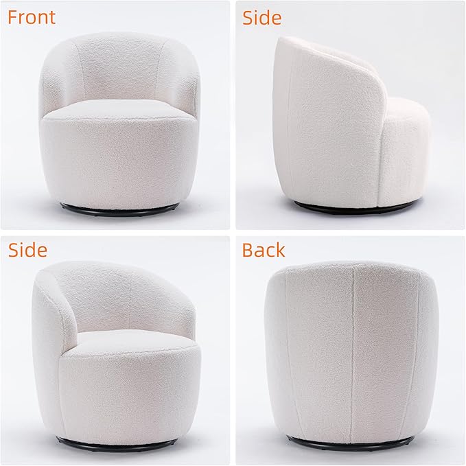 Homtique Small Swivel Barrel ChairComfy Round Club Chairs for Living Room Bedroom360 Degree Swivel Single Sofa Lounge Accent Chair Boucle Armchair for ApartmentHotel (Ivory-Teddy)