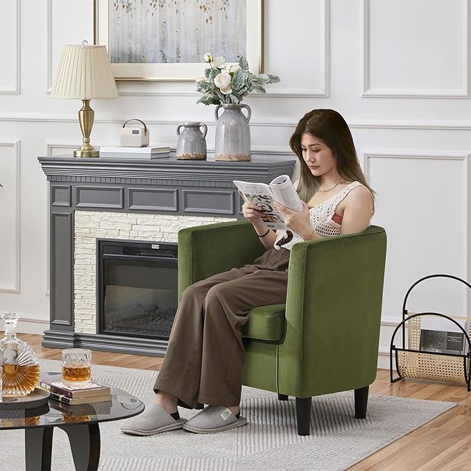 Yaheetech Velvet Accent Chair Modern and Comfortable Armchairs Upholstered Barrel Sofa Chair for Living Room Bedroom Waiting Room Olive Green 2pcs