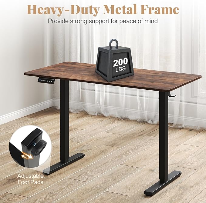 Tangkula 48” x 24” Electric Standing Desk Ergonomic Height Adjustable Sit to Stand Desk with 3 Memory Settings Anti-Collision Protection &amp Hook Computer Workstation for Home Office (Rustic Brow