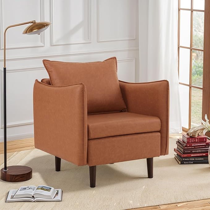 Sepnine Accent Chairs for Living Room Chairs Brown Reading Chair for Bedroom Arm Chair Mid Century Modern Club Chairs Upholstered Comfy Chair for Apartment Waiting Room